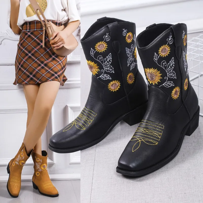 

Autumn and Winter Women Boots New Denim Boots Embroidered Martin Boots Anti Slip Knight Boots Fashion Women Shoes Platform Shoes