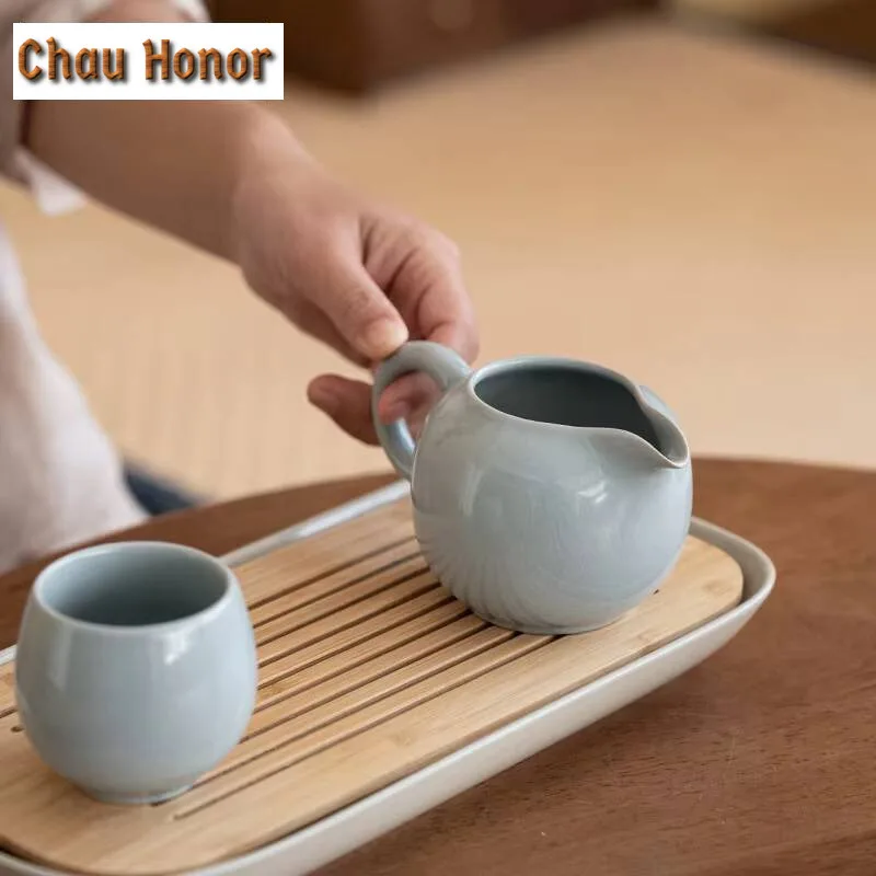 Retro Azure Ru Kiln Porcelain Tea Pitcher Retro Tea-separating Cha Hai Justice Cup Coffee Tea Ceremony Decoration Supplies