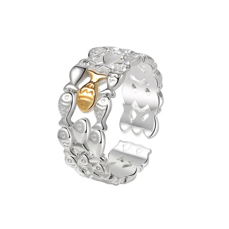 Creative Sweet 925 Sterling Silver New Fashion Shoal Of Fish Multilayer Bridal Sets Rings For Women Girl Fine Jewelry LR273 5