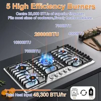 36" Gas Cooktop 5 Italy SABAF Power Burners 304 Stainless ETL Certified Built-in Stove Dual Fuel with FFD RV Home Commercial Use 2