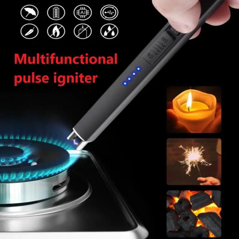 USB Electric Rechargeable Long Kitchen Lighter for Stove Windproof LED Plasma Arc Flameless Candle Unusual Lighters Outdoor