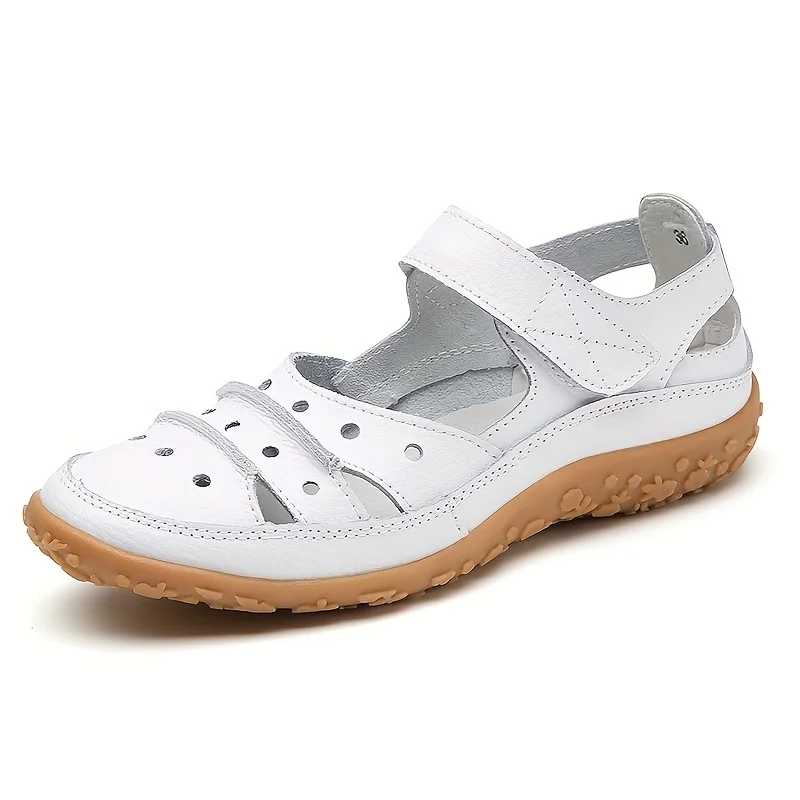 

Women's Hollow Out Closed Toe Sandals, Hook & Loop Strap Non-slip Cut-out Shoes, Casual Faux Leather Sandals