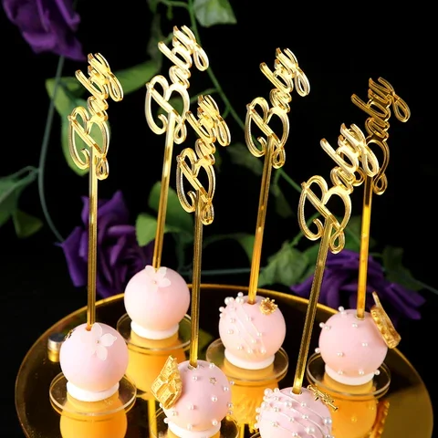 

Customized Name Gold Acrylic Cake Pop Sticks 1pc Personalized Lollipop Candy Buffet Treat Wedding Party Decorations