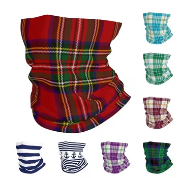 스코틀랜드 줄무늬 패턴 두건 넥 커버 프린트 페이스 스카프 다용도 발라클라바 낚시 남녀 공용, 세탁 가능