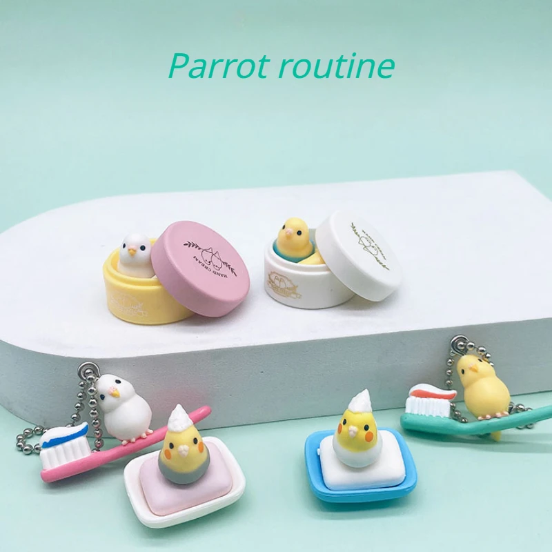 일본 정품 에포크 가샤폰 캡슐 토이 귀여운 앵무새, 데일리 아침 워시업 모델, 데스크탑 장식 장식품, 어린이 선물 