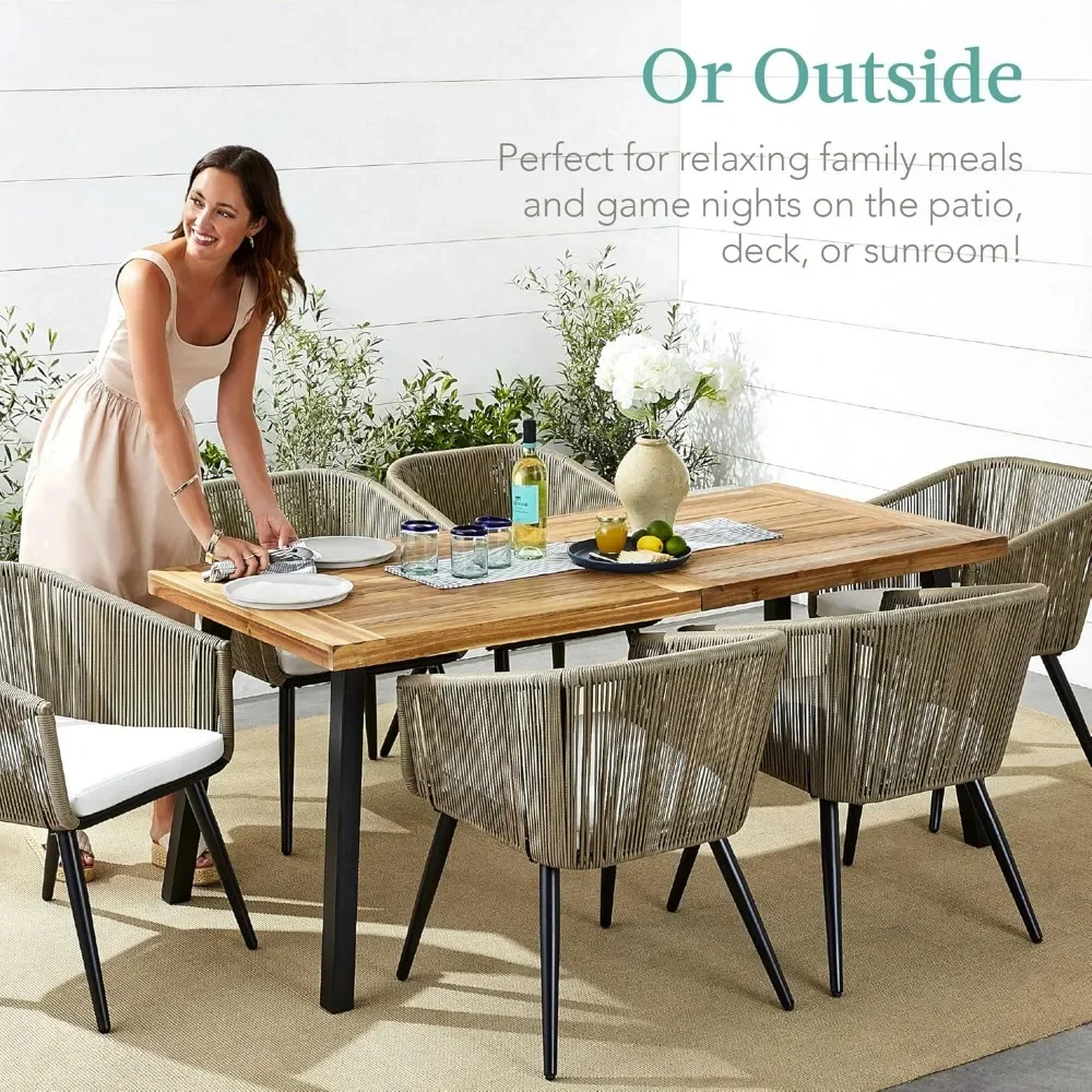 Dining Table Best Choice Products 6-Person Indoor Outdoor Acacia Wood , Picnic Table w/Powder-Coated Steel, 3