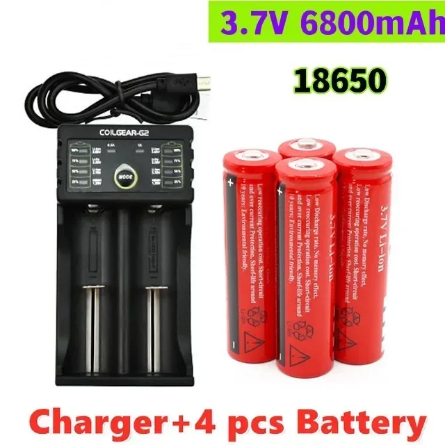 

18650 Battery 3.7V Rechargeable Liion Battery For Led Flashlight Torch Batery Litio Battery+Charger+