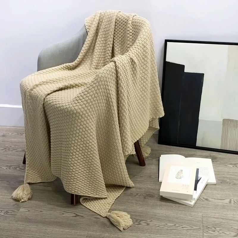 

Ins Nordic style sofa blanket office nap blanket tassel knitting ball wool leisure air conditioning blanket