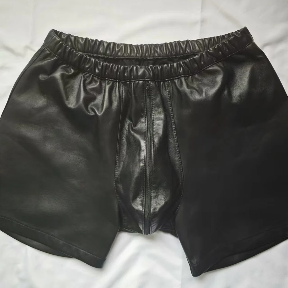 Men's Genuine Leather Elastic Waist Flat Angle Underwear Four Corner Underwear U-convex Design Youth Pantyhead