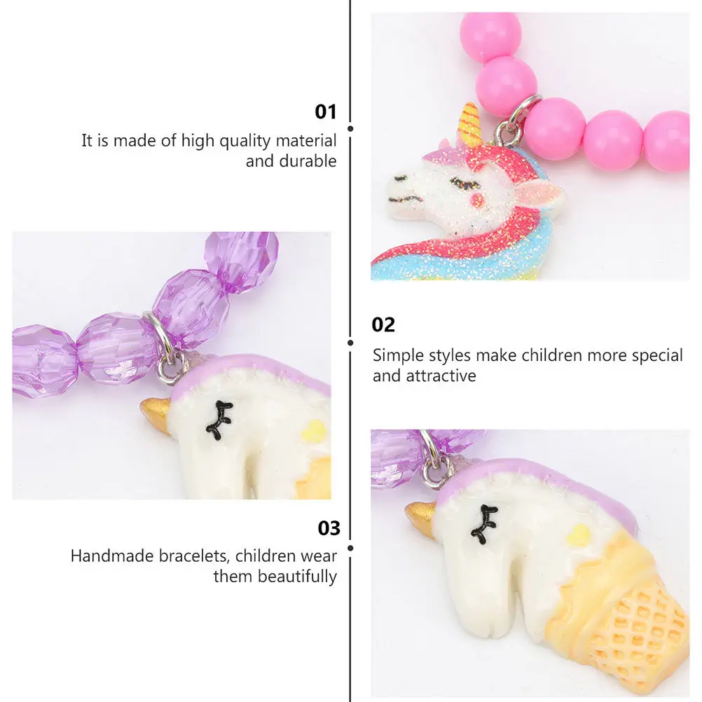 5Pcs 유니콘 다채로운 구슬 팔찌 어린이 손목 장식 수제 아크릴 구슬 아이 선물 생일 휴일 액세서리