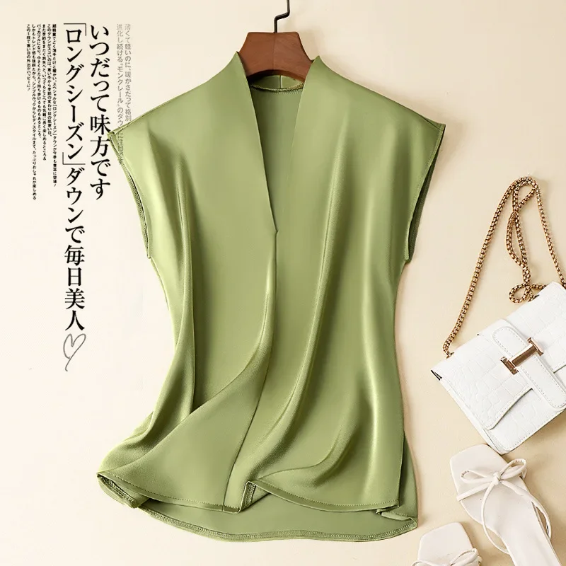 Acetate Satin Women Sleeveless Top New Temperament V-neck Acetate - Main Image