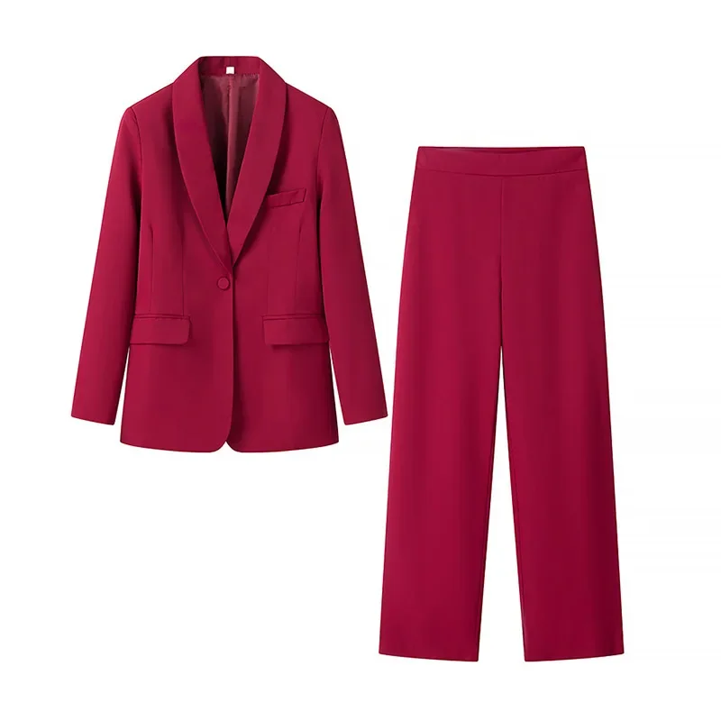 Elegant Blazer Pants Set Solid Loose Lapel Single-breasted Coat Wide Leg Trousers Sets Fall Office New in Matching Suits