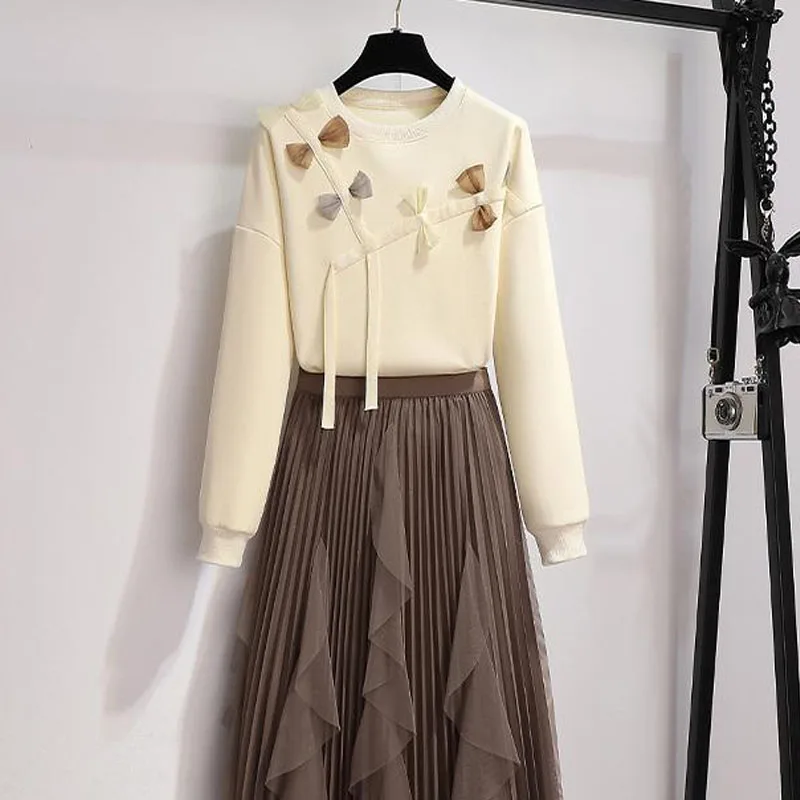 

New Autumn/Winter Fashion Trend Lazy Style Round Neck Bow with Plush Loose Size Versatile Commuter Fat Mm Long Sleeve Sweater