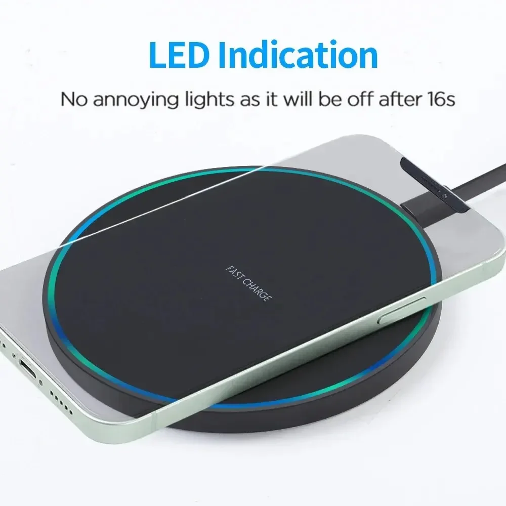 LED Wireless Charging Pad iPhone 16 15 14 13 12 8 X XS Samsung S20 S21 S22 Xiaomi Huawei Desktop Fast Charging Dock Station