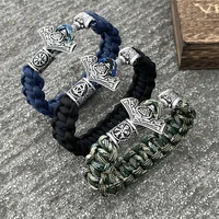 Thor Hammer Mjolnir Runes Teiwaz Algiz Amulet Jewelry Norse Viking Accessories Paracord Rope Bracelets For Men Women Bangles 2