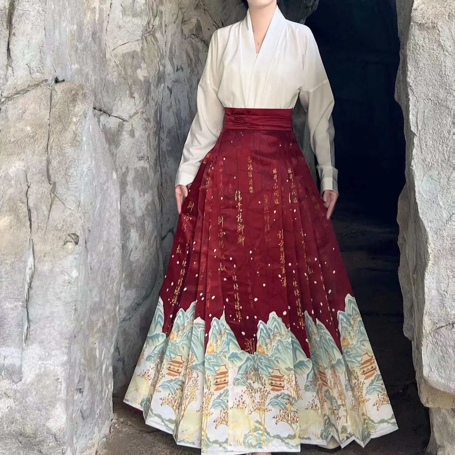 

Fashion Print Horse Face Skirt Mamianqun Modified Hanfu Daily Commuter Skirts Women Sexy Elegant Party Dress