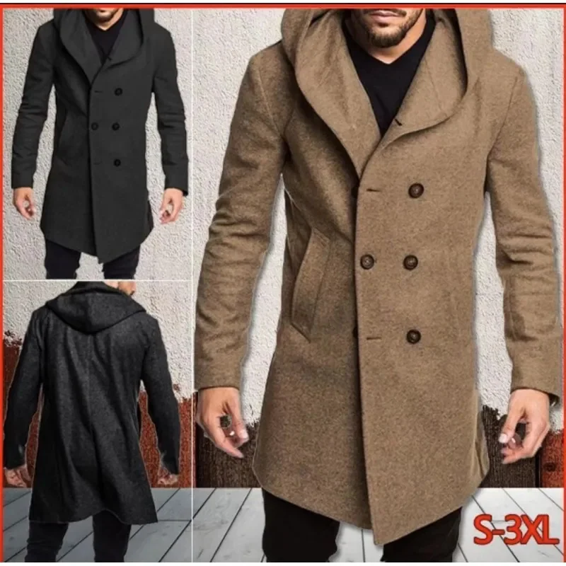 

2023 New Men's Coat Spring Autumn British Men Hooded Silk Floss Woolen Fashion Casual s Jackets