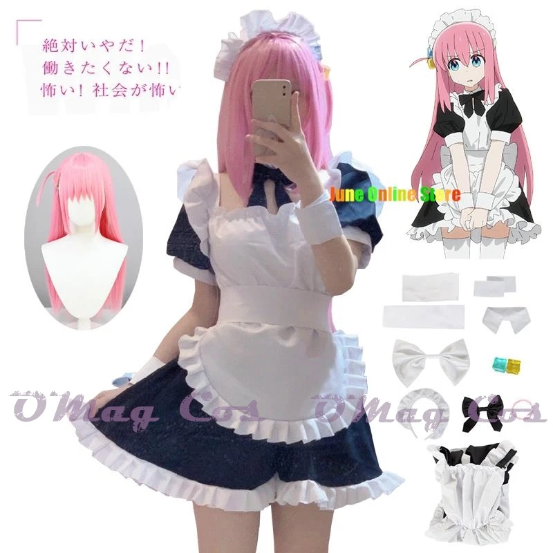 

Anime Hitori Gotoh Cosplay Costume Bocchi The Rock Cosplay Hitori Maid Uniform Pink Wig Halloween Costumes for Women Girls