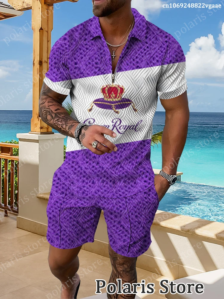 

Crown Royal Luxury Brand Men Polo Shirt Set Fashion 2 Piece Suit Shorts High Quality Business Outfits Summer Short Sleeve Shirts