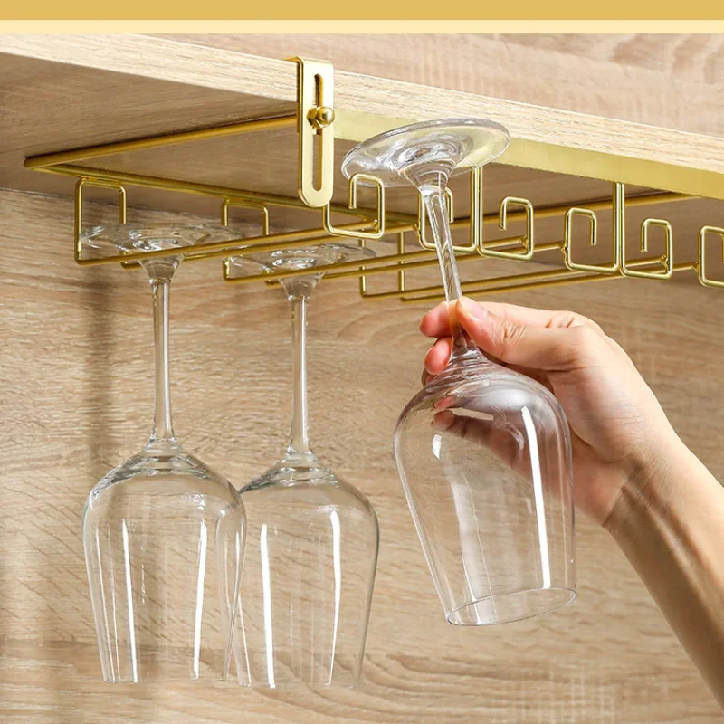 Wine Glasses Holder Bartender Stemware Hanging Rack Under Cabinet Stemware Organizer Glass Goblet Iron Rack Bar Tool, 1Pc