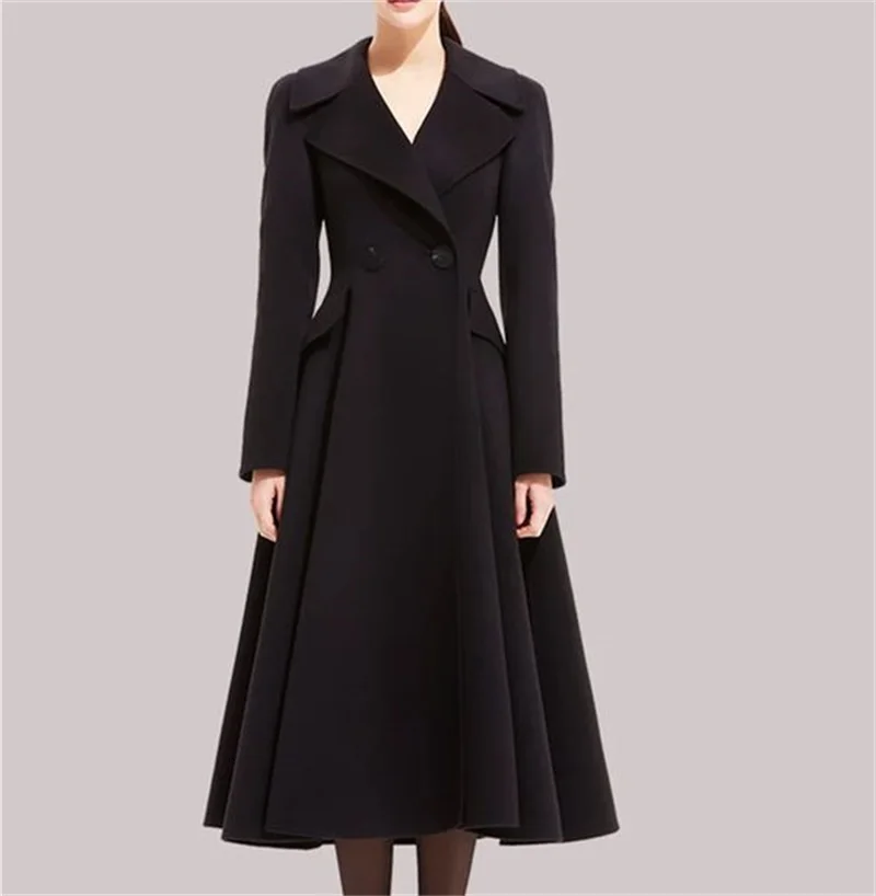 

Designer Cashmere Women Overcoat Thick Long Jacket Winter Black Custom Made Formal Office Business Prom Dress Trench Coat