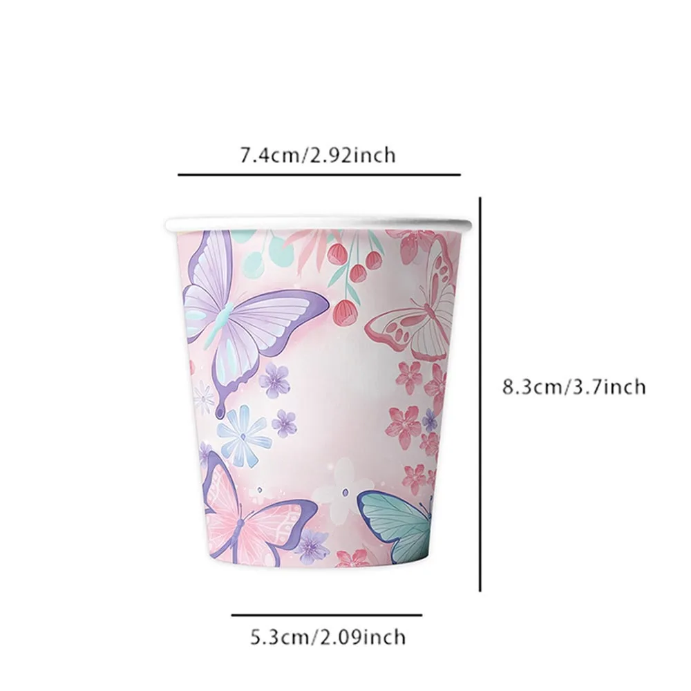 Elegant Floral Butterfly Disposable Party Set - Plates & Cups