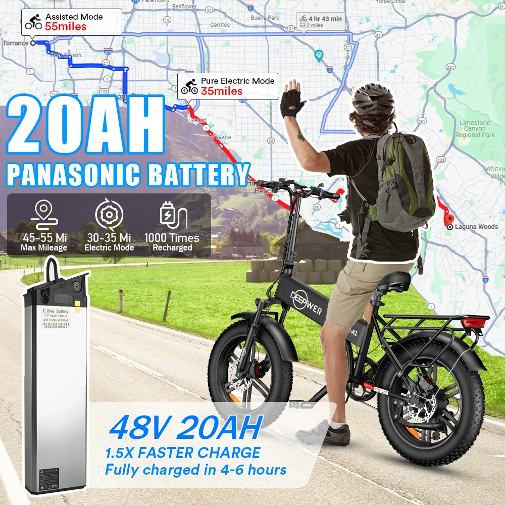 Electric Bike for Adults 20inch Electric Mountain Bicycle with Removable Battery 750W 48V Motor 7 speeds 20MPH Ebike
