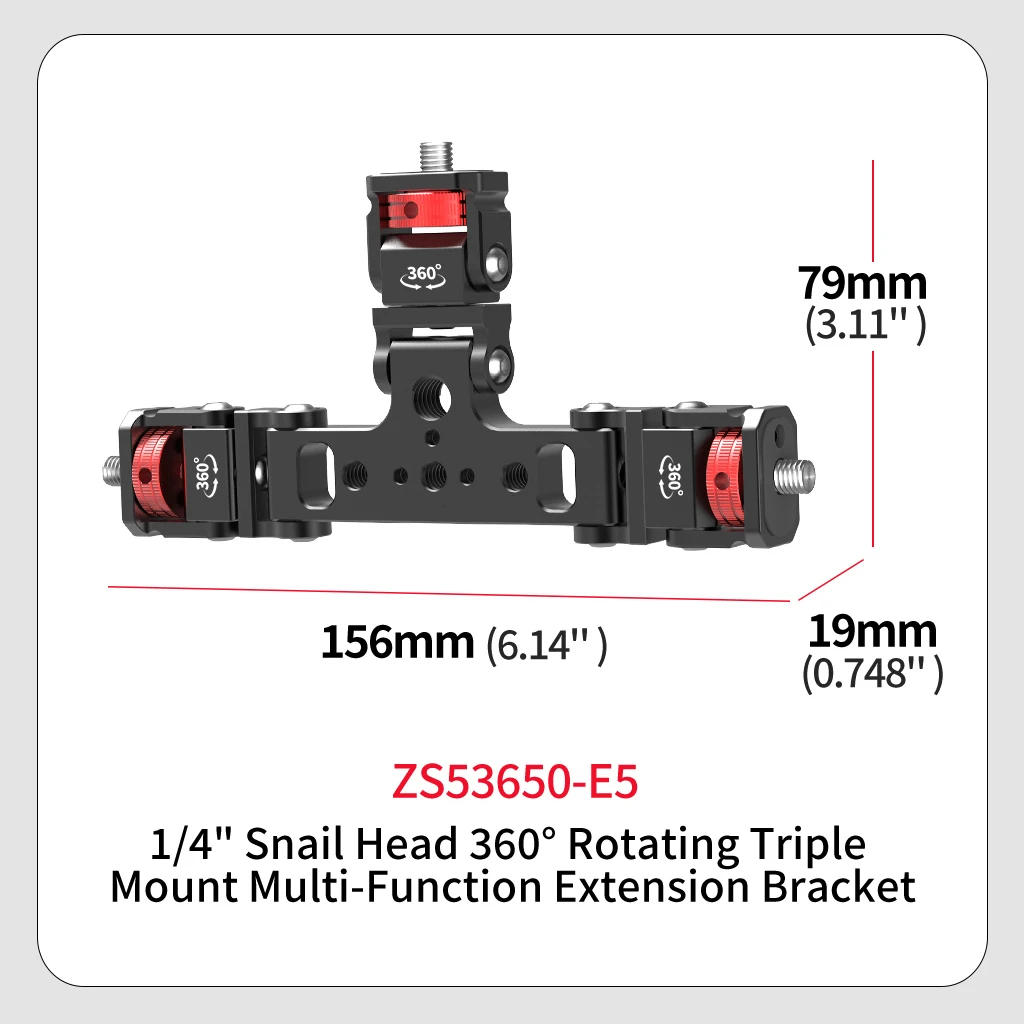 Aluminium-Dreifachmontageadapter 1/4 3/8 Zoll/ARRI-Gewinde 180 ° -360 ° Neigung für Action DSLR Kamera Telefon Stativ Verlängerung Halterung Halterung – Detail 14