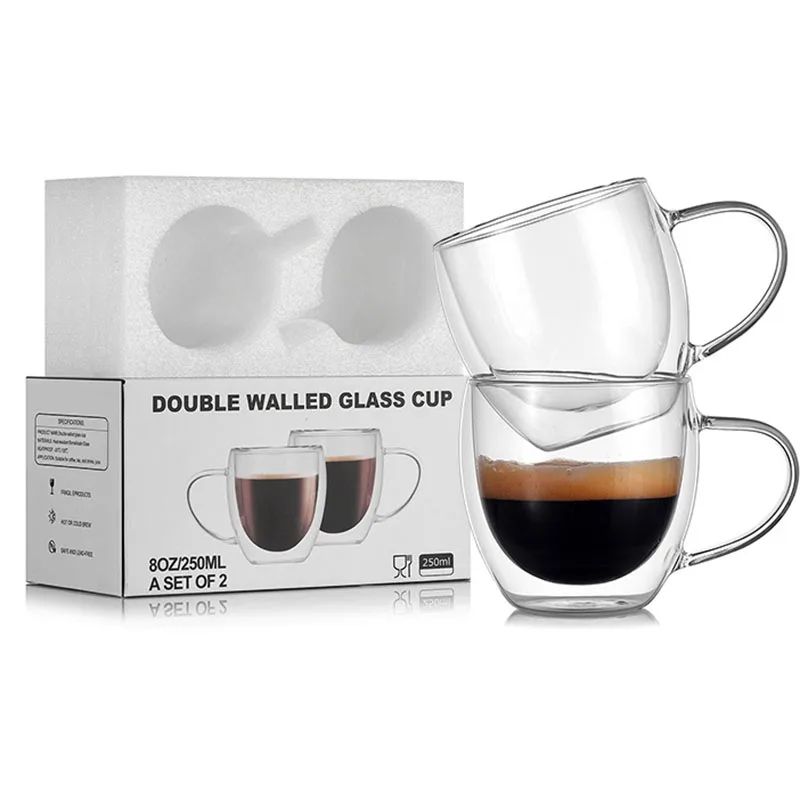 Buy Golden bird Heat Resistant Double Wall Glass Coffee Mugs Clear