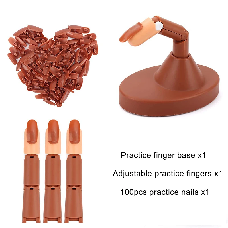 Nail Art Practice Hand Manicure Practice Finger Acrylic Nail Tips with 100pcs Fake Nails Nail Training Equipment Tools