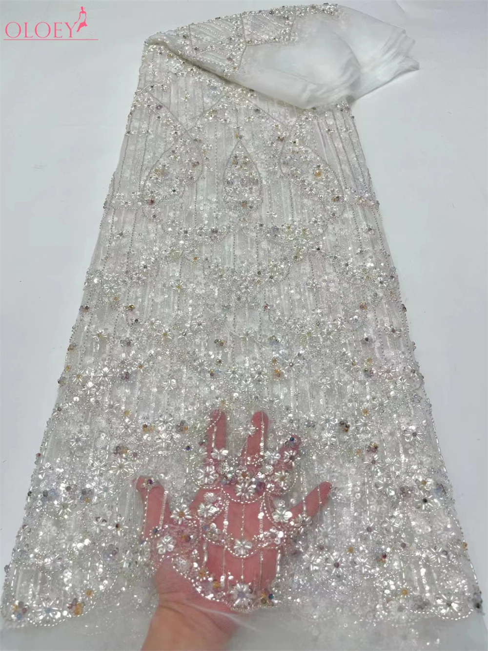 

Fashion High-End Luxury French Embroidery Heavy Groom Lace Fabric African Nigerian With Sequin Fabric For Wedding Dress Party