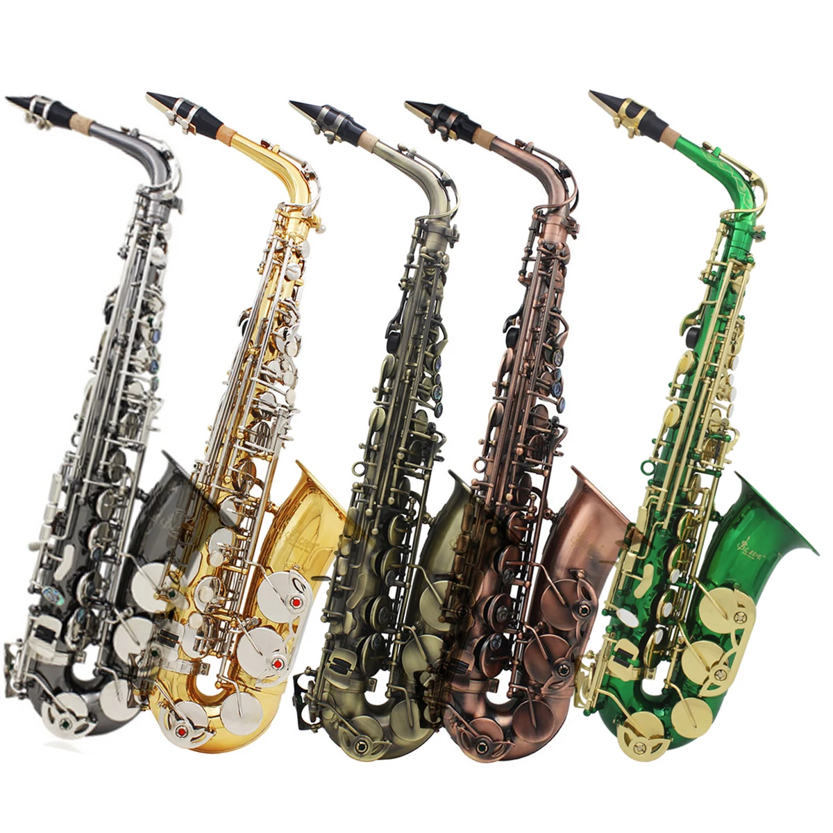 Alto Saxophone Eb Brass Body Carved Keys White Shell Keys Saxophone with Reed Glove Book Strap Woodwind instrument Parts