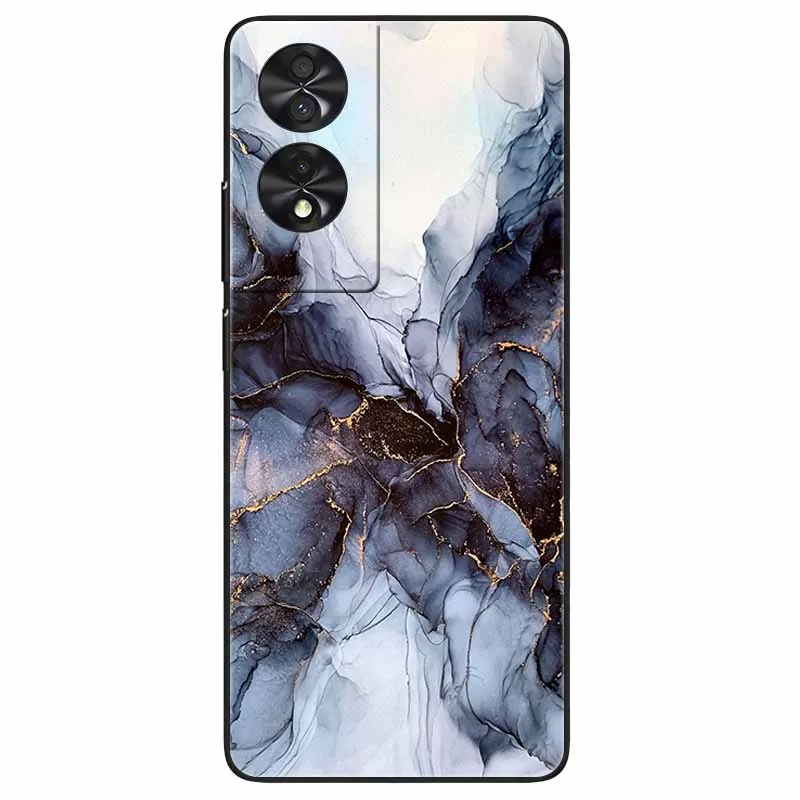 Marble Silicone TPU Phone Case - Soft Black Cover, 6.78''