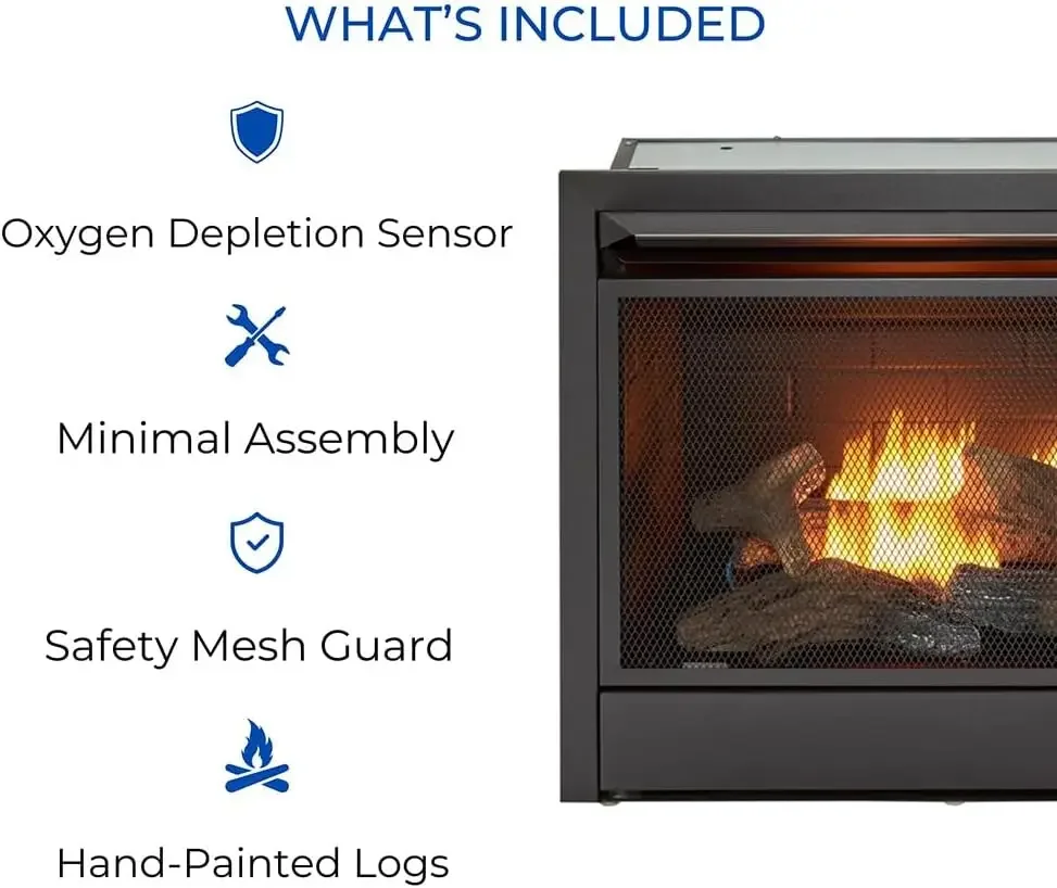 Ventless 26,000 BTU Heats 1,350 Square Feet Dual Fuel No-Clearance Gas Fireplace Insert with Remote Control, Black 5