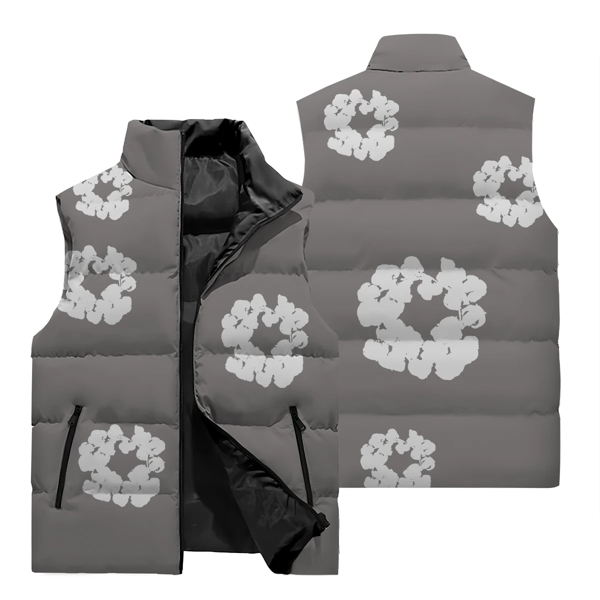 Street Wear Men's Sleeveless Down Jacket Y2k Hip-hop Pattern Print Oversized