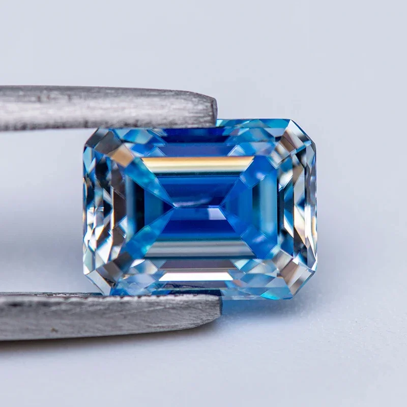 Certificato Gra Ice Blue Color Emerald Cut Moissanite Stone Gemstone Lab Grown Diamond Advanced Jewelry Making Materials