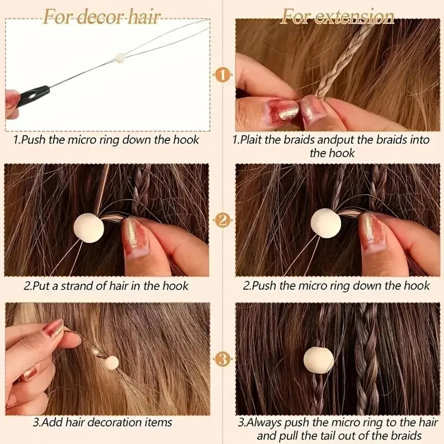Hair Extension Tool Set 5/10pcs-Stainless Steel Needles with Colorful Plastic Handles For Beading & Weaving