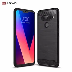 Shockproof Silicone Full Protective Back Cover with Brushed Carbon Fiber Design for LG V40 ThinQ (Black)