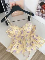 SINGREINY French Corset Print Beach Tank Top Female Strap Irregular Slim Hotsweet Camis Streetwear Vacation Bohe Sexy MIni Top - Image 3