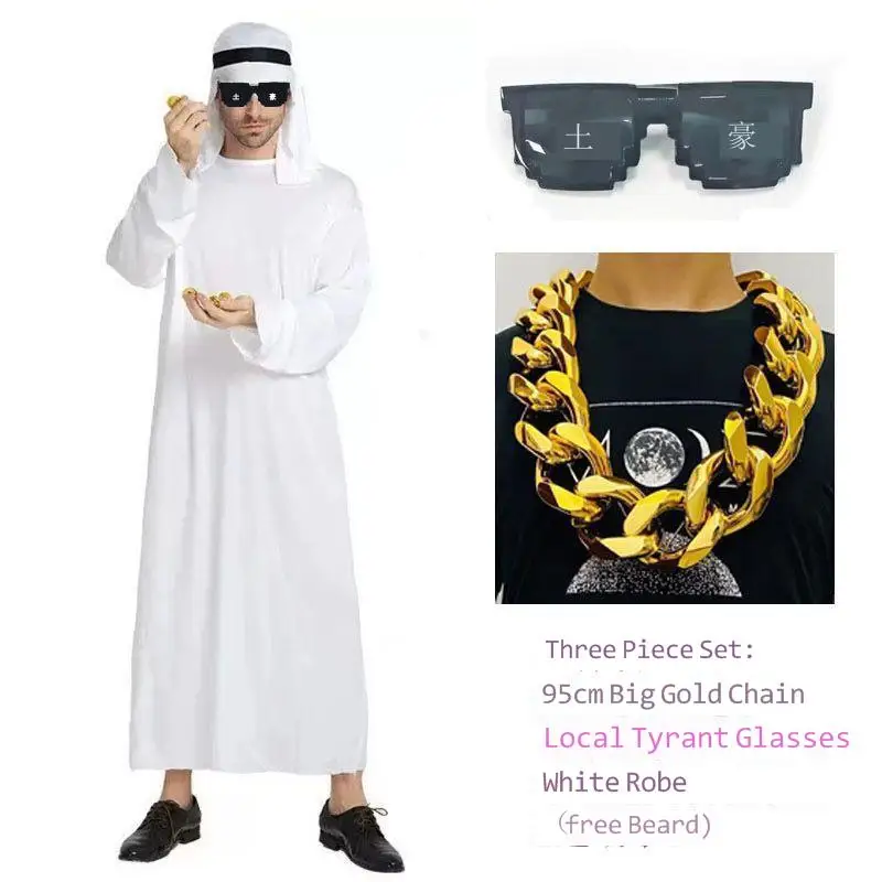 

Dubai Local Tycoons' Gowns Dubai Arabian Costume Men White Gown Party Annual Meeting Funny Gift Super Thick Chain Props