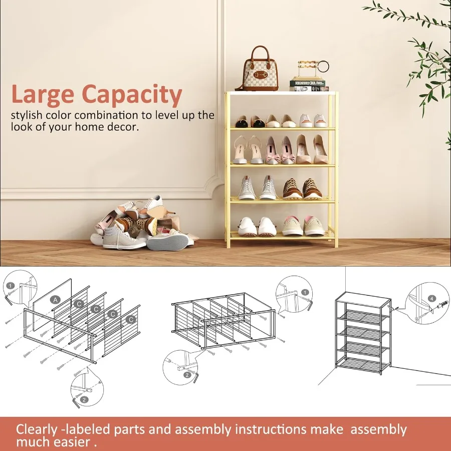 5Tier Shoe Rack Shoe Storage Shelf Industrial Shoe Tower Narrow Shoe Organizer for Closet Entryway Small Shoe Rack Table with D