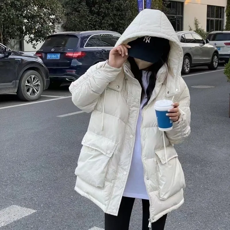 2023 autumn new women overcoat loose casual suit jacket mid length version outwear fashion outcoat thin comfortable top 2023 New Women Down Jacket Winter Coat Female Mid Length Version Parkas Loose Thick Outwear Hooded Fashion Simplicity Overcoat