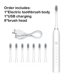 Advanced Ultrasonic Rechargeable Electric Toothbrush with Replaceable Head and Waterproof Design (White 8 head)