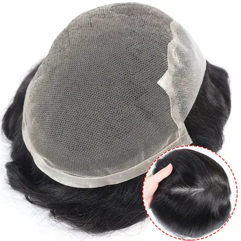 Q6 Base 6*8/ 6*9/ 7*10/8*10 Lace With PU Toupee Men Breathable Lace Front Men's Wig Human Hair Toupee Men's Replacement Systems