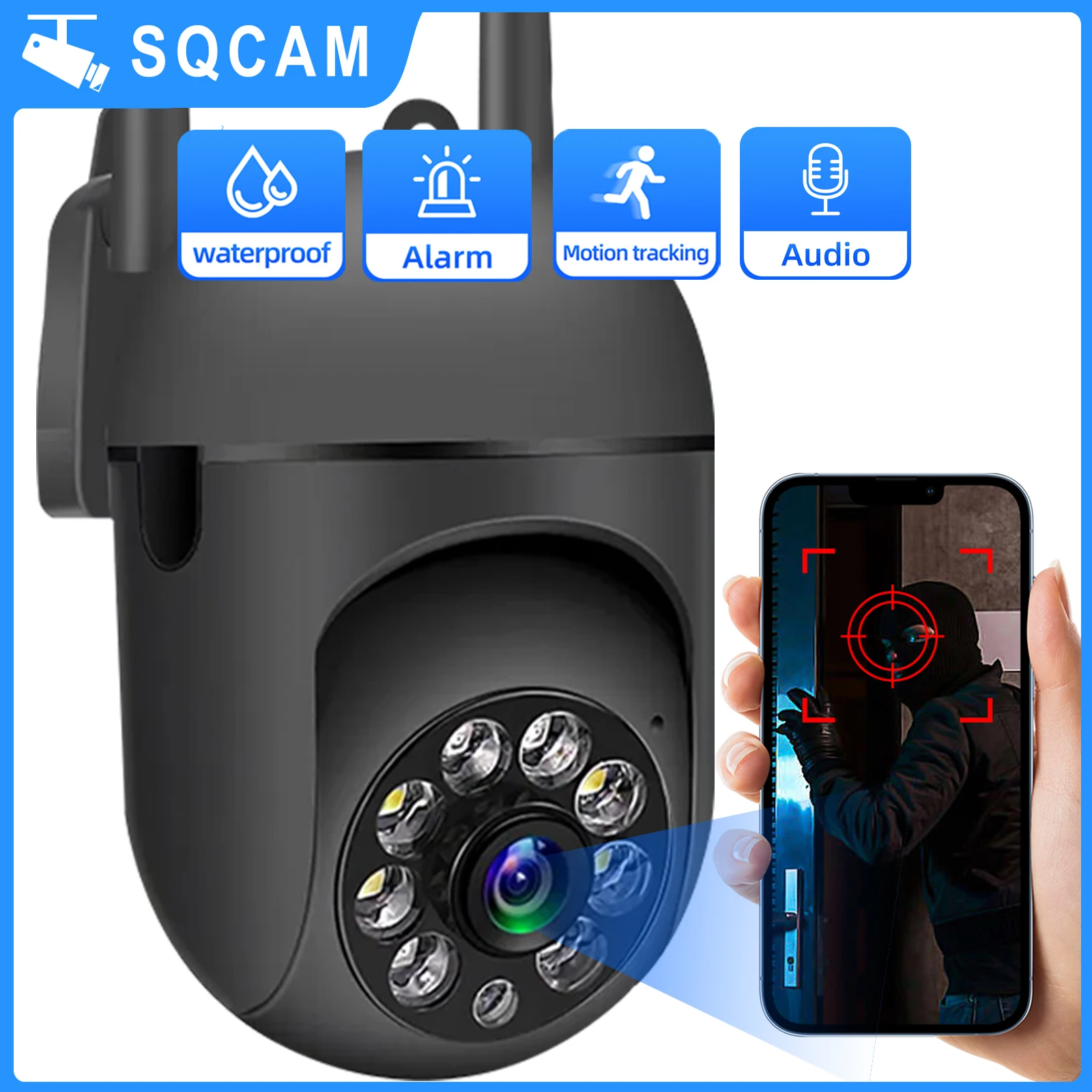 

SQCAM 1080P wifi surveillance cameras wifi security camera protection PTZ self tracking waterproof for Outdoor wifi camera