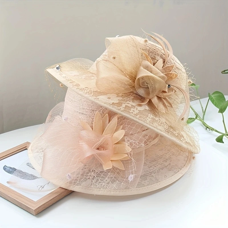 

Women's summer face shade sunblock beach hat Sun hat Casual vintage mesh flower top hat dome English lace fisherman hat