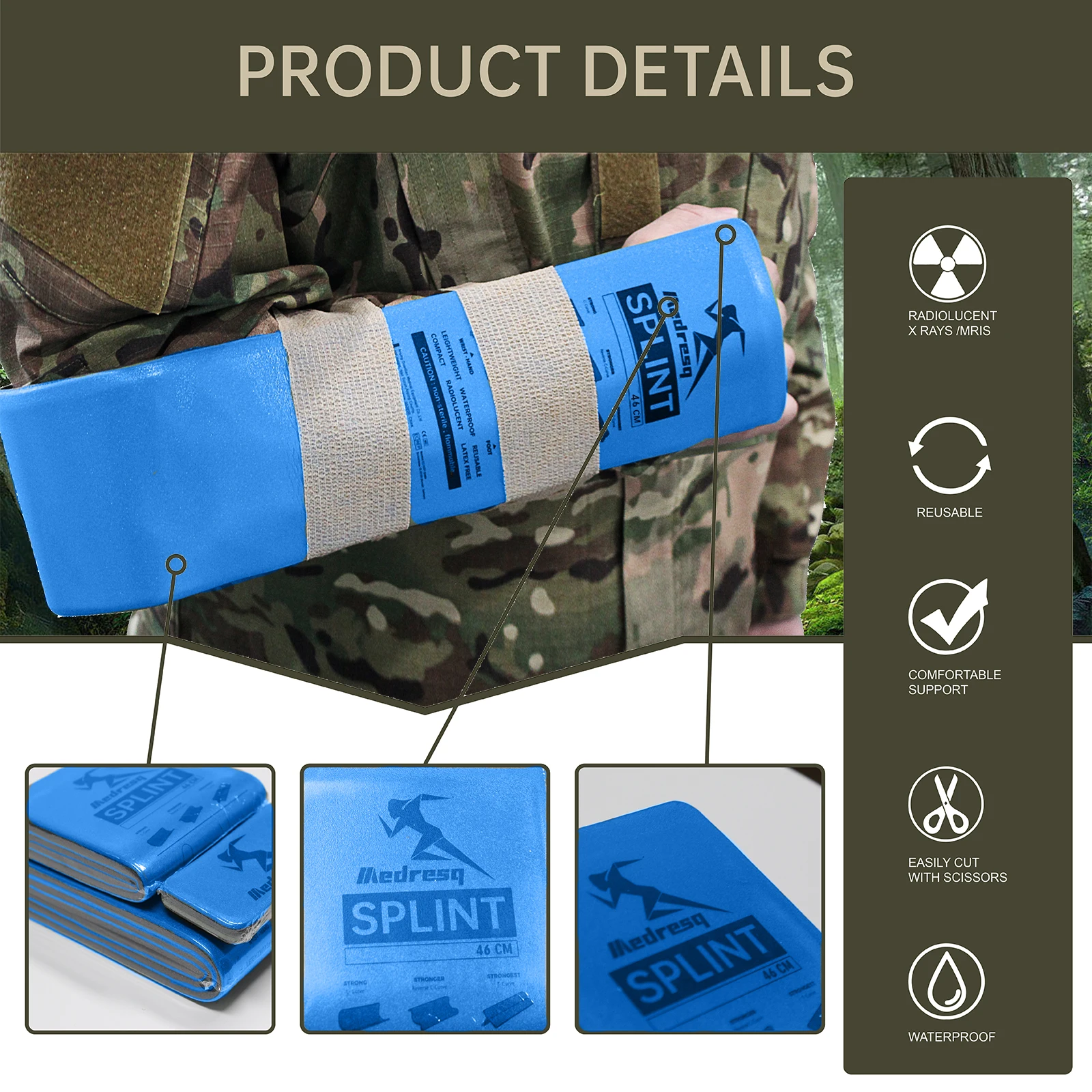 Trousse d'attelle premiers secours Medresq - Support bras/jambe réutilisable