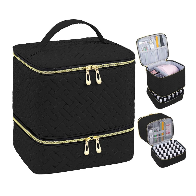 Portable Double-Layer Cosmetic and Nail Care Organizer with 30 Compartments
