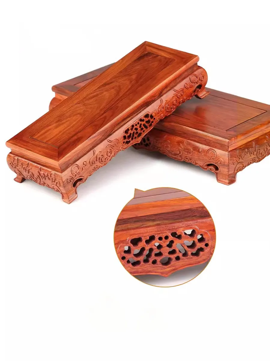 Redwood Square Solid Wood Flower Pot Base, Creative Carving, Multi-Functional, Household Table Decorations