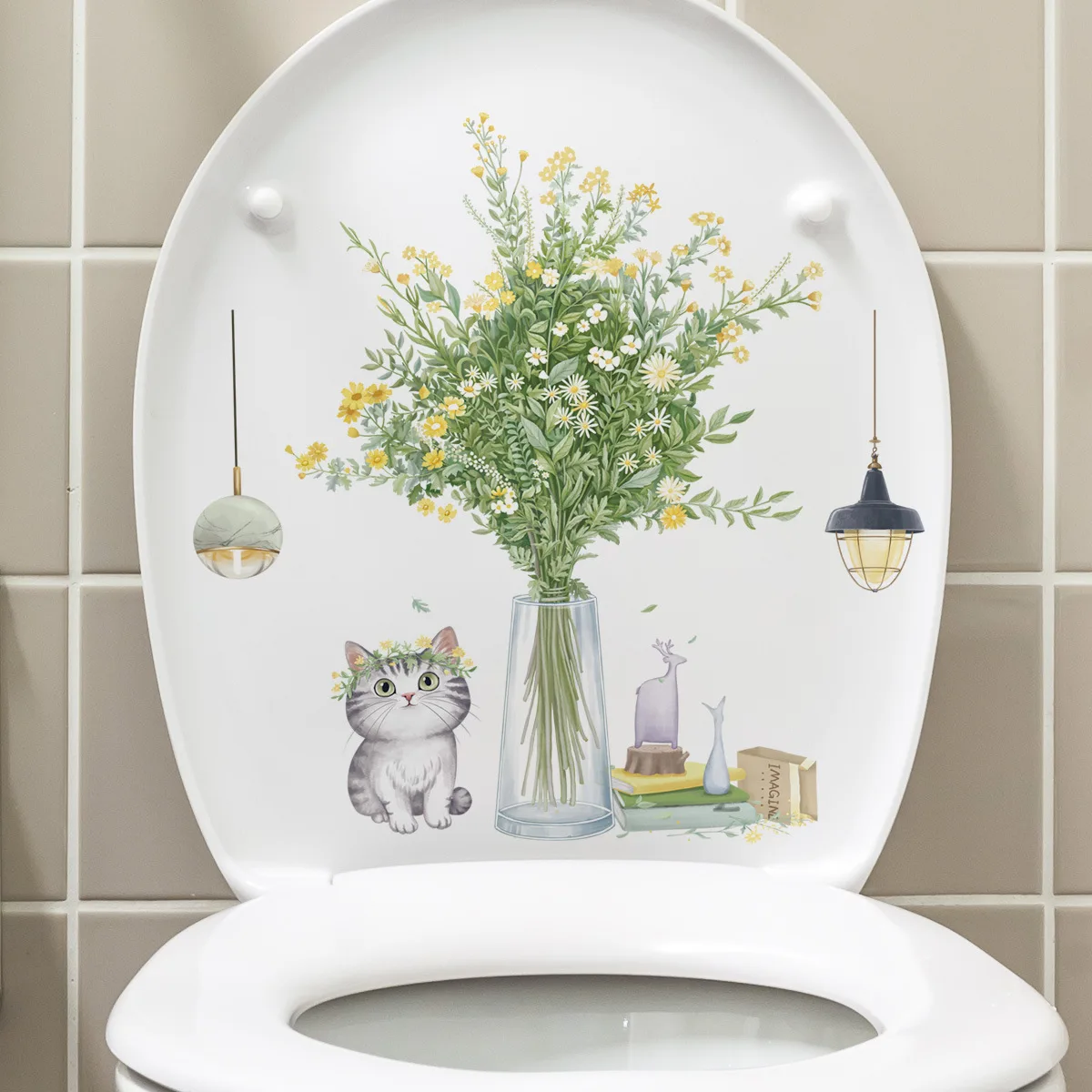 Toilet Sticker Leaf Flowers Decorative Wall Stickers Self-adhesive Wallpaper WC Living Room Cabinet Home Decoration Decals